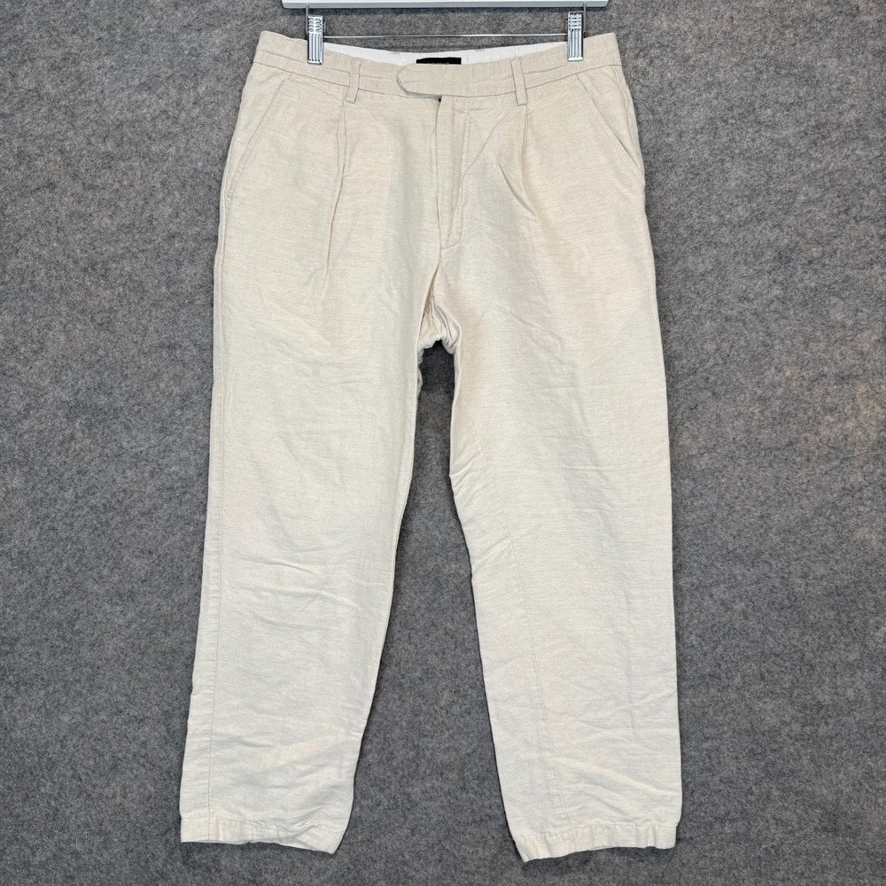 Saturdays NYC New York City Linen Blend Pleated Crop Pants Womens 31 Beige